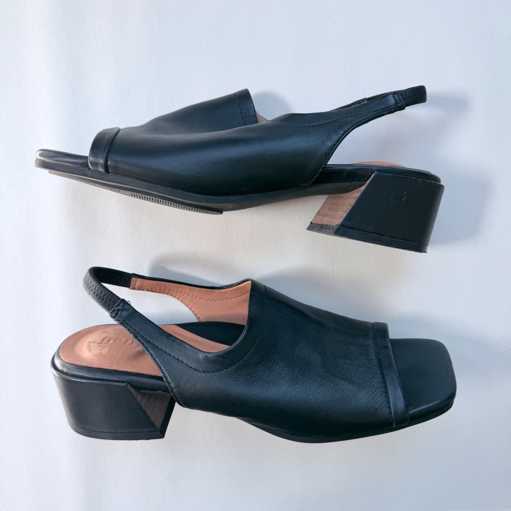 Gentle Souls Kenneth Cole Penny Black Leather Square Toe Slingback Block Heel 6